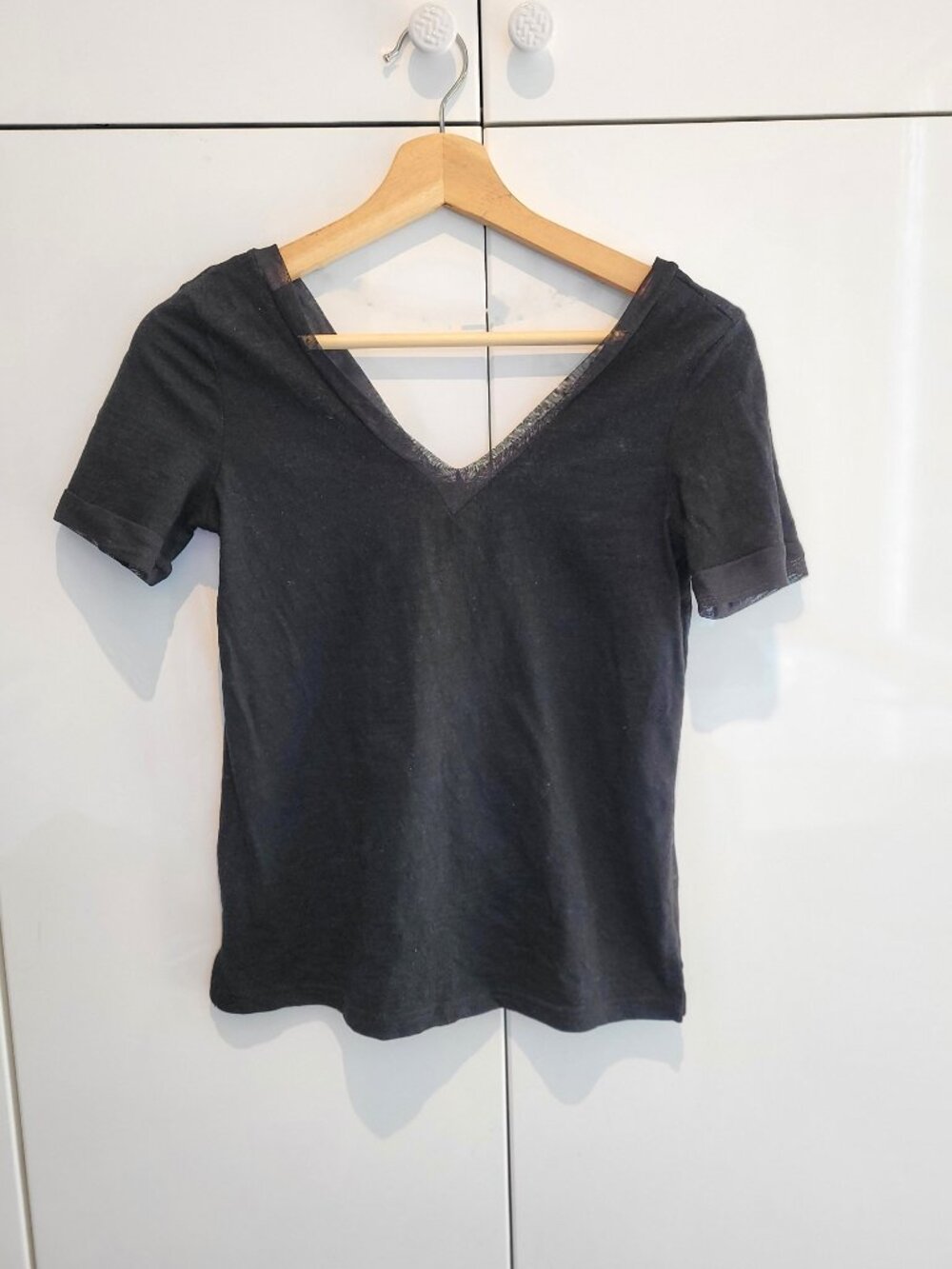 Spanner 100% Cotton V Neck T-Shirt with MeshTrim Black Size Slim Fit XS
